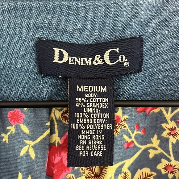Vintage Denim Outfit Medium Embroidered Blue Jean Floral Rose Flowers 90s Y2K - Picture 5 of 15